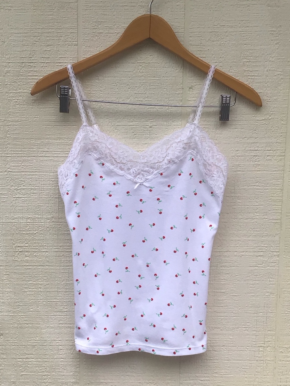 Y2K vintage fruit print cherry print 🍒 lace cami retro cotton tank